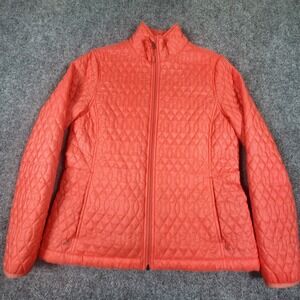 Lands End Womens Small 6-8 Coral Orange Quilted PrimaLoft Puffer Jacket Full Zip
